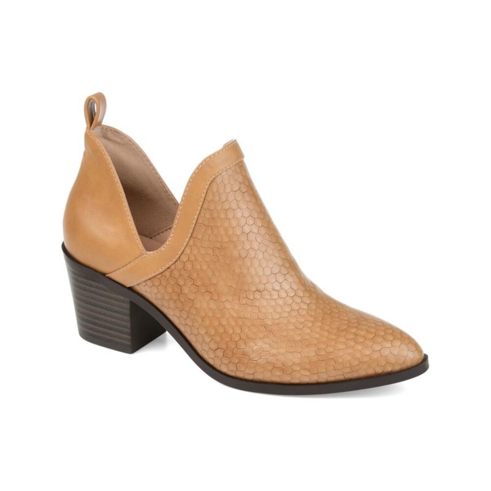 JOURNEE COLLECTION Womens Beige Snake V Cut Slits Back Terri Booties 6.5 M